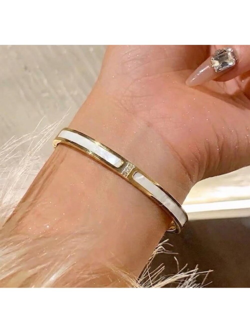Gold Plated bangle Bracelet Mother Of Pearl Crystals stainless steel jewelry